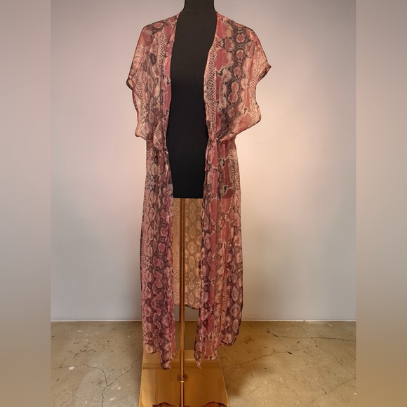 Betsey Johnson Sheer Snake-Print Maxi Cover-Up in Dusty Rose and Brown - Picture 3 of 8